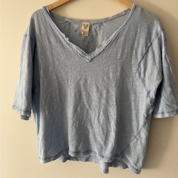 Free People Head in the Clouds Baby Blue Linen Tee - Picture 2 of 5